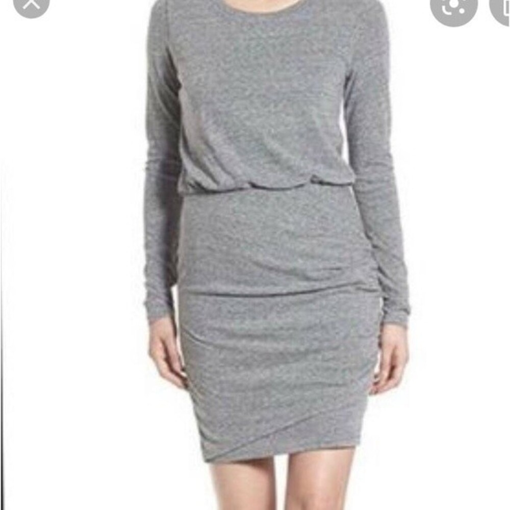LEITH Nordstrom Casual Blouson Ruched Bodycon Dress Womens XL Heather Gray Mini